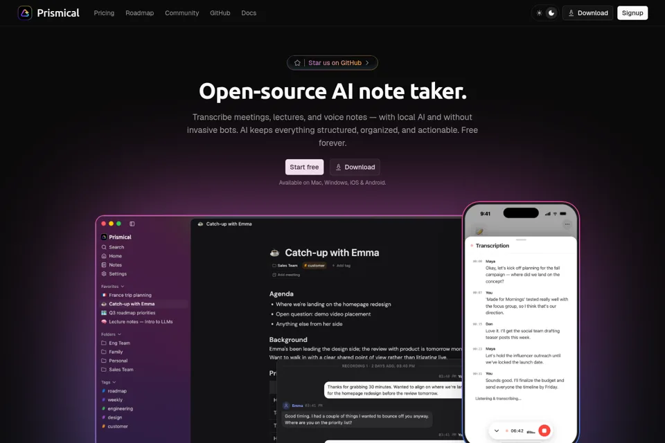 Aperçu de la landing page