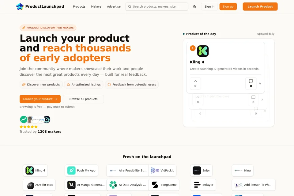 Aperçu de la landing page