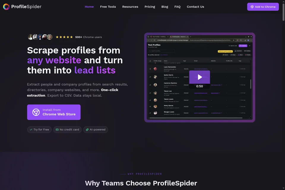 Aperçu de la landing page
