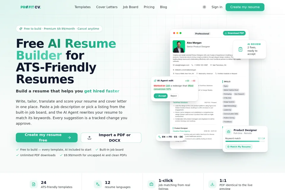 Aperçu de la landing page