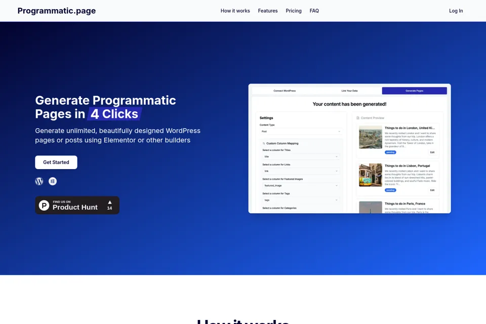Aperçu de la landing page
