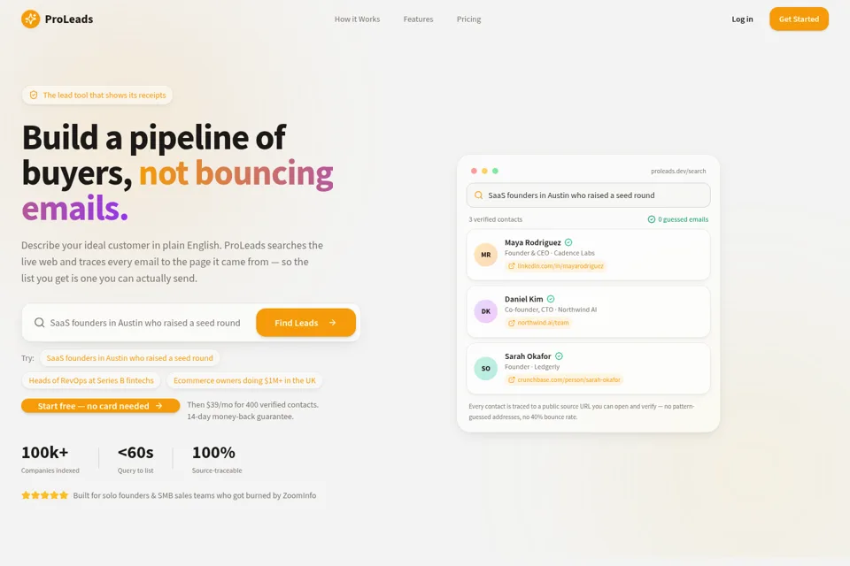 Aperçu de la landing page