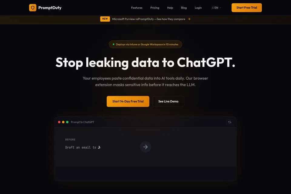Aperçu de la landing page