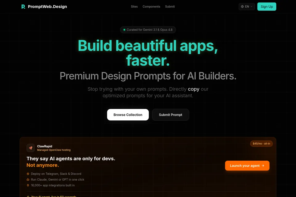 Aperçu de la landing page