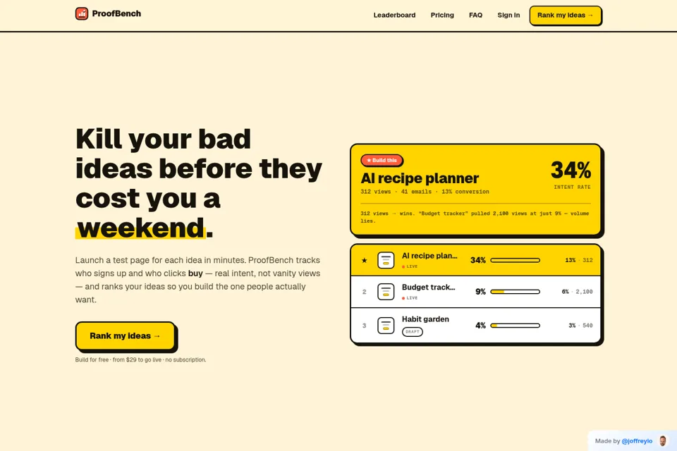Aperçu de la landing page