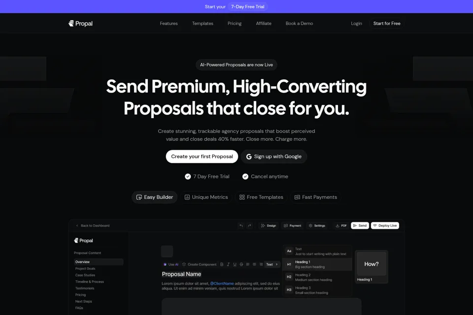 Aperçu de la landing page