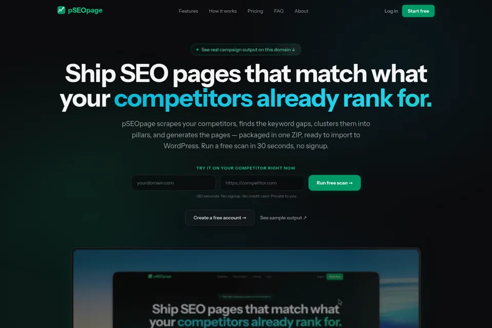 Aperçu de la landing page