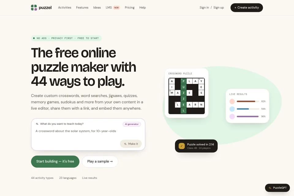 Aperçu de la landing page