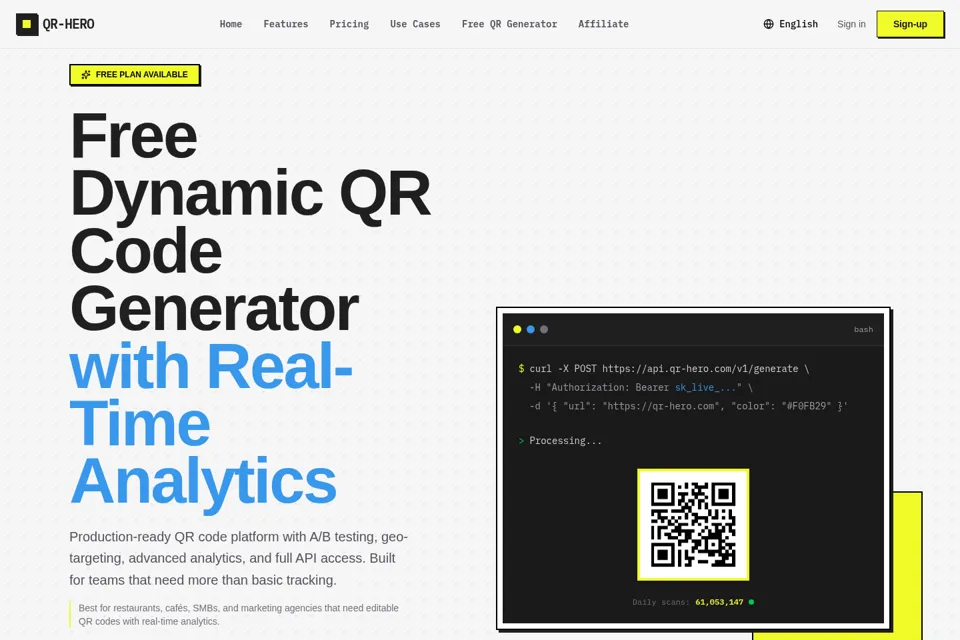 Aperçu de la landing page