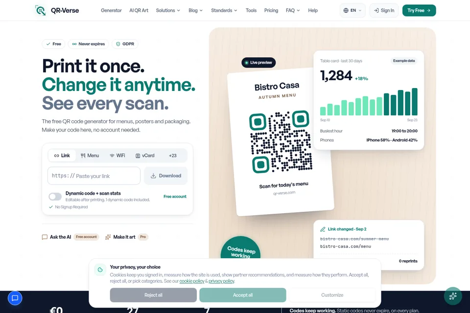 Aperçu de la landing page