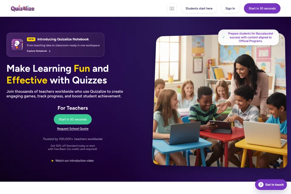 Aperçu de la landing page