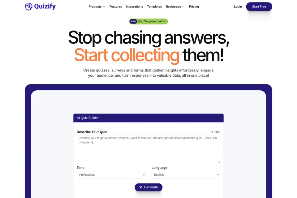Aperçu de la landing page