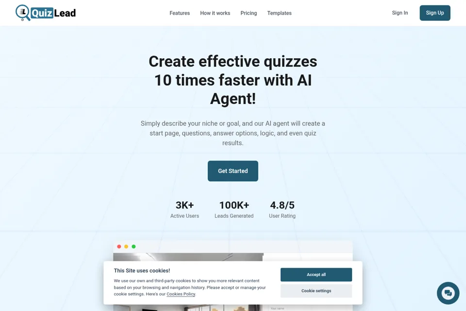 Aperçu de la landing page