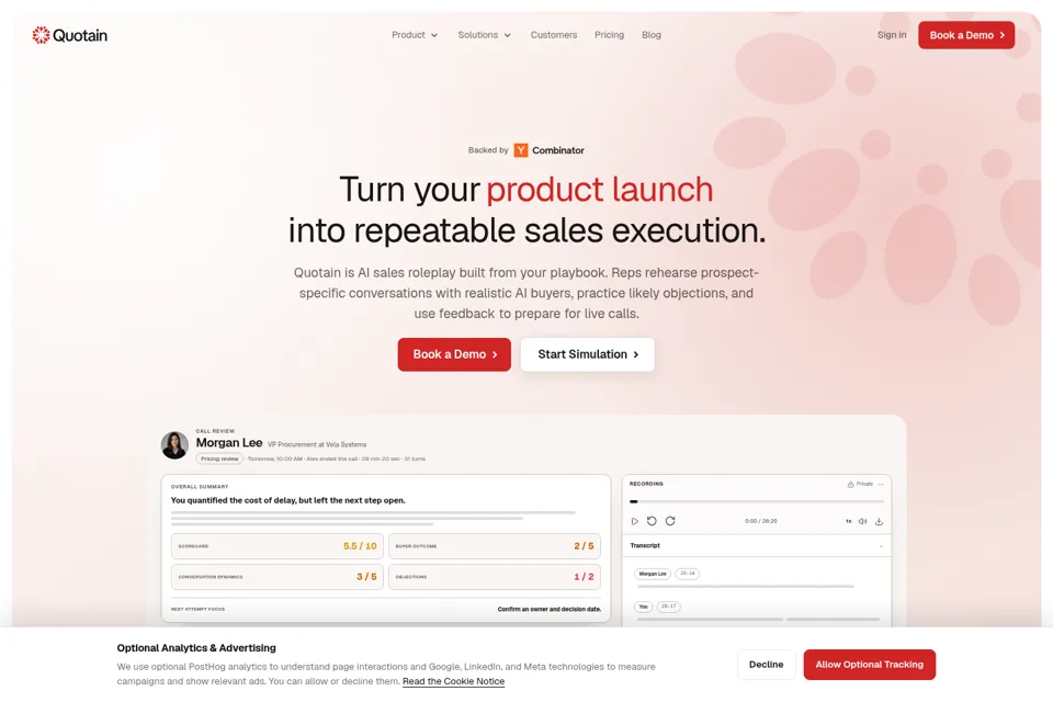 Aperçu de la landing page