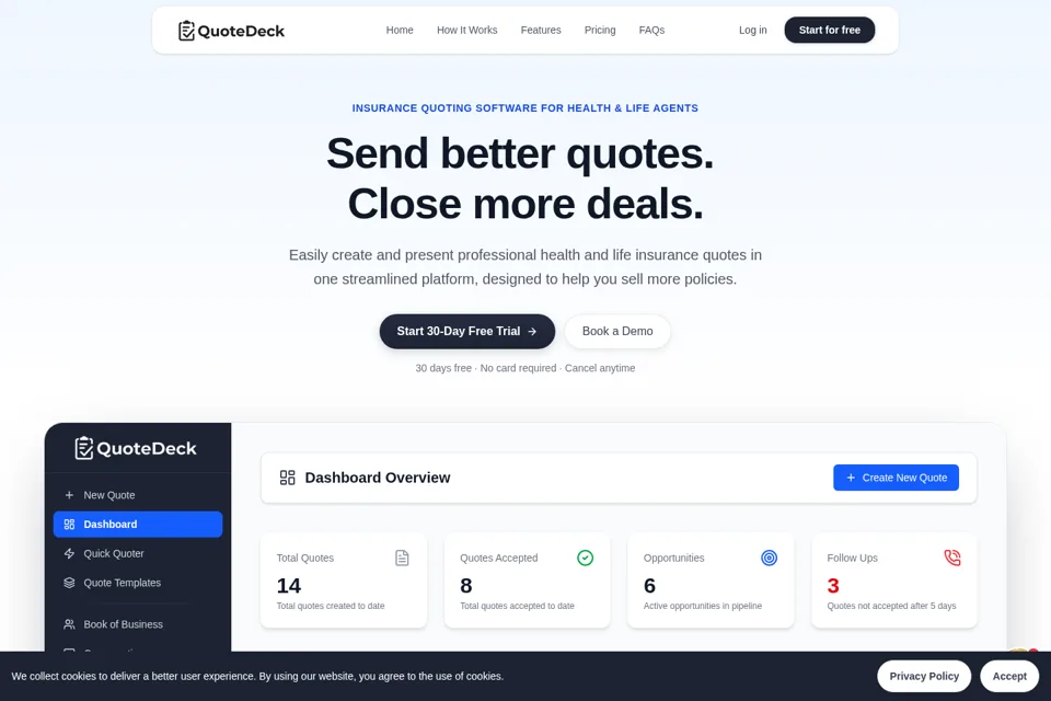 Aperçu de la landing page