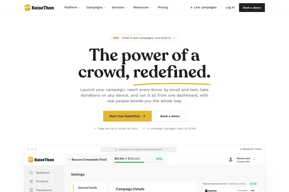 Aperçu de la landing page