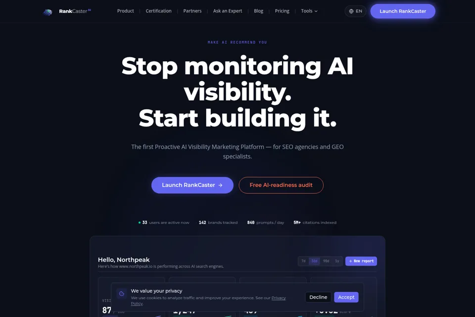 Aperçu de la landing page