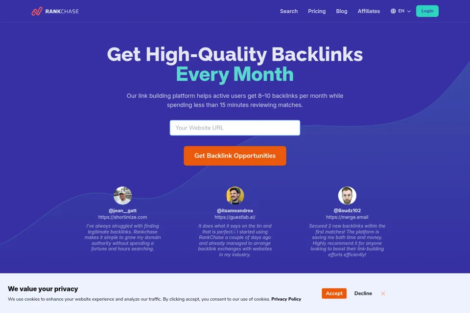 Aperçu de la landing page