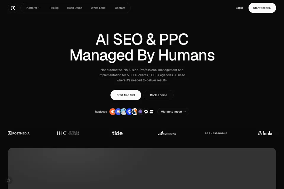 Aperçu de la landing page