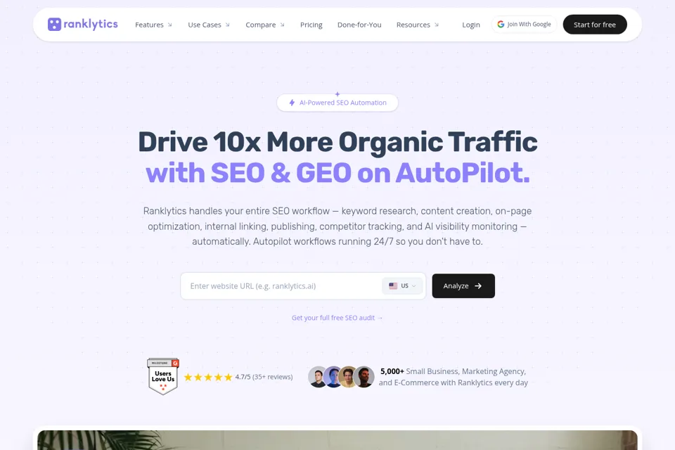 Aperçu de la landing page