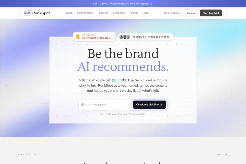 Aperçu de la landing page