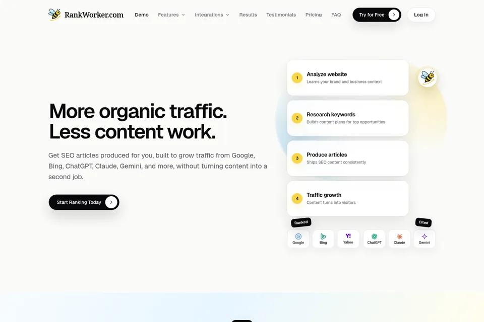 Aperçu de la landing page