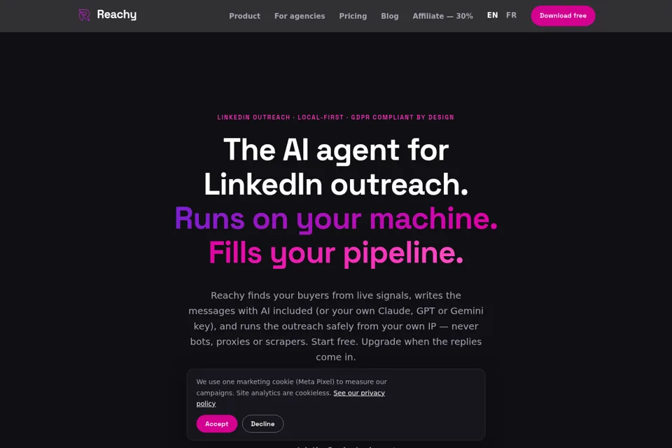 Aperçu de la landing page