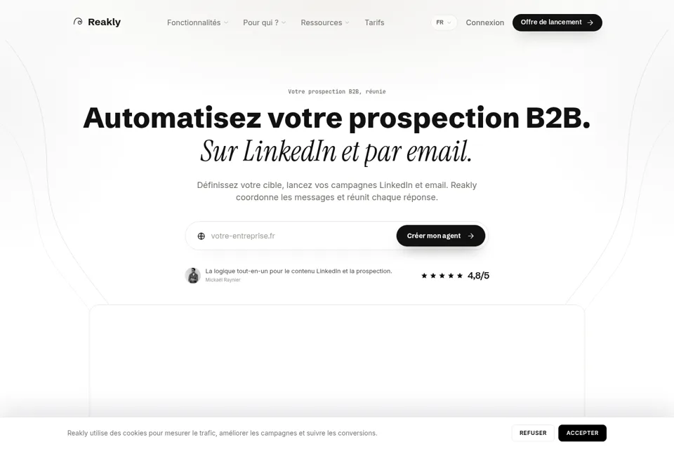 Aperçu de la landing page