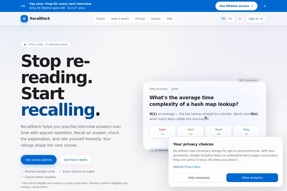 Aperçu de la landing page