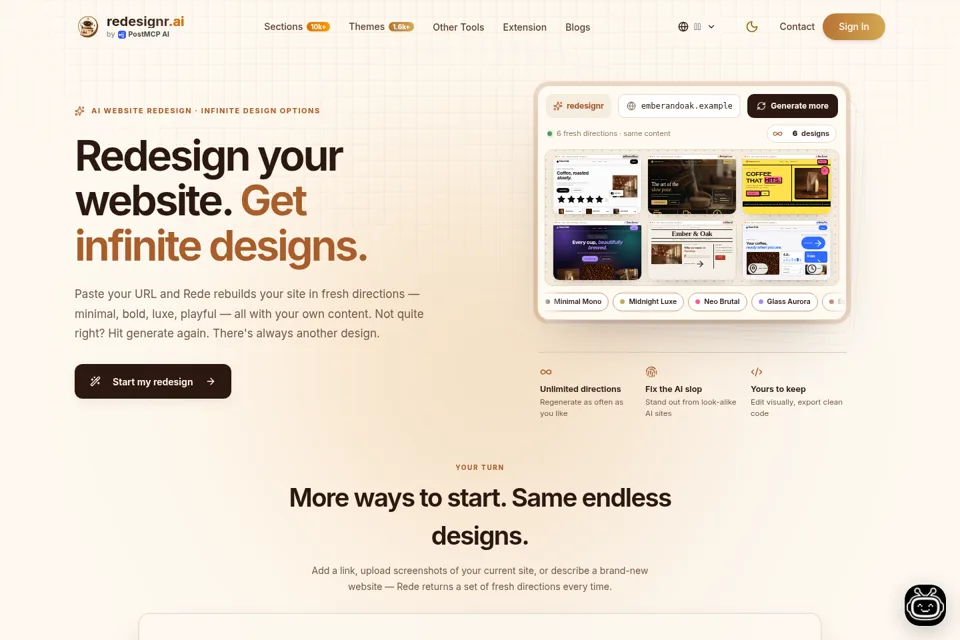 Aperçu de la landing page