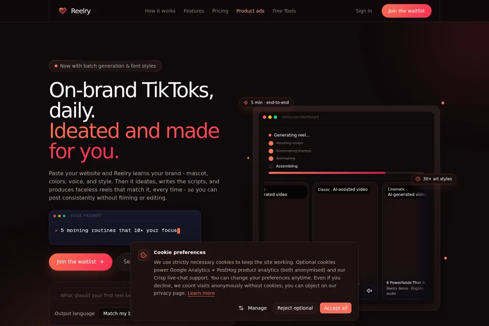 Aperçu de la landing page