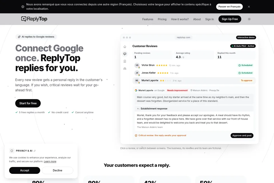 Aperçu de la landing page