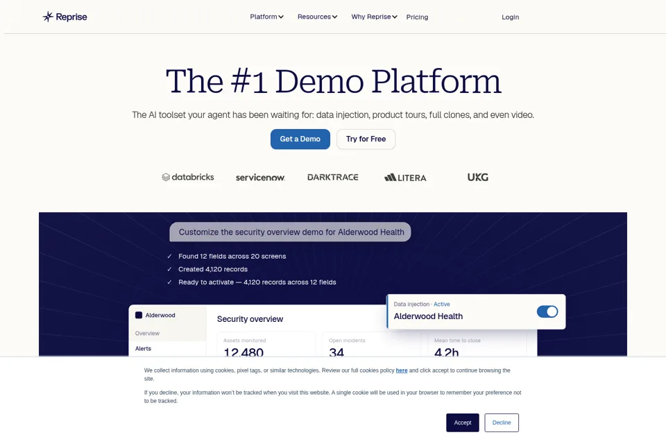 Aperçu de la landing page