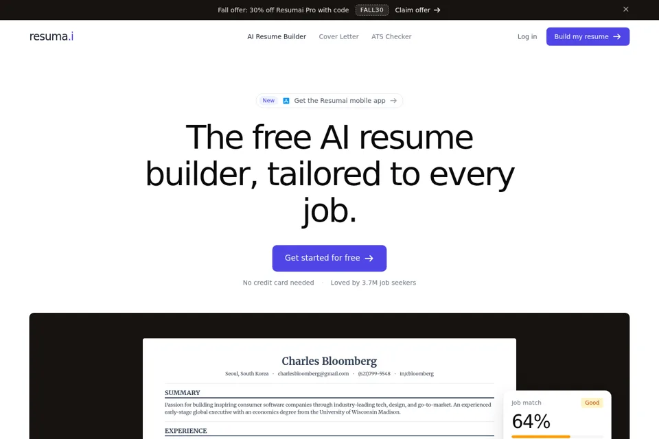Aperçu de la landing page
