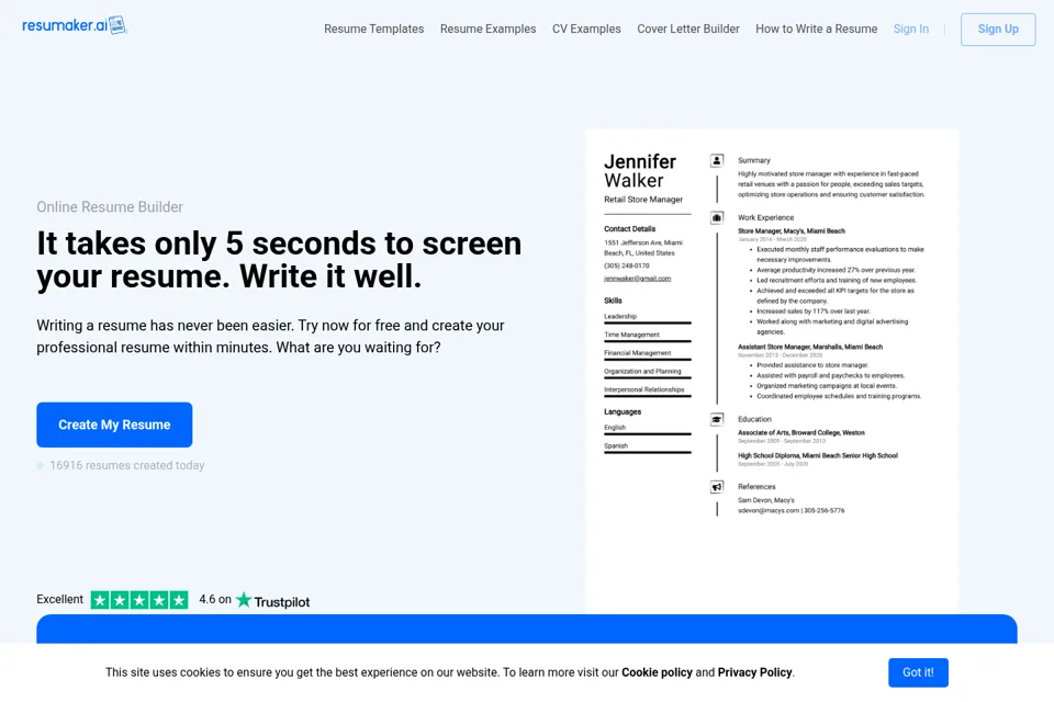 Aperçu de la landing page
