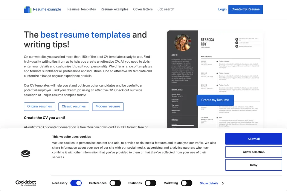 Aperçu de la landing page