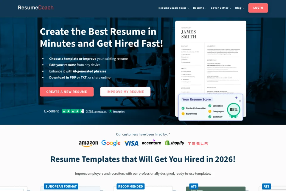 Aperçu de la landing page