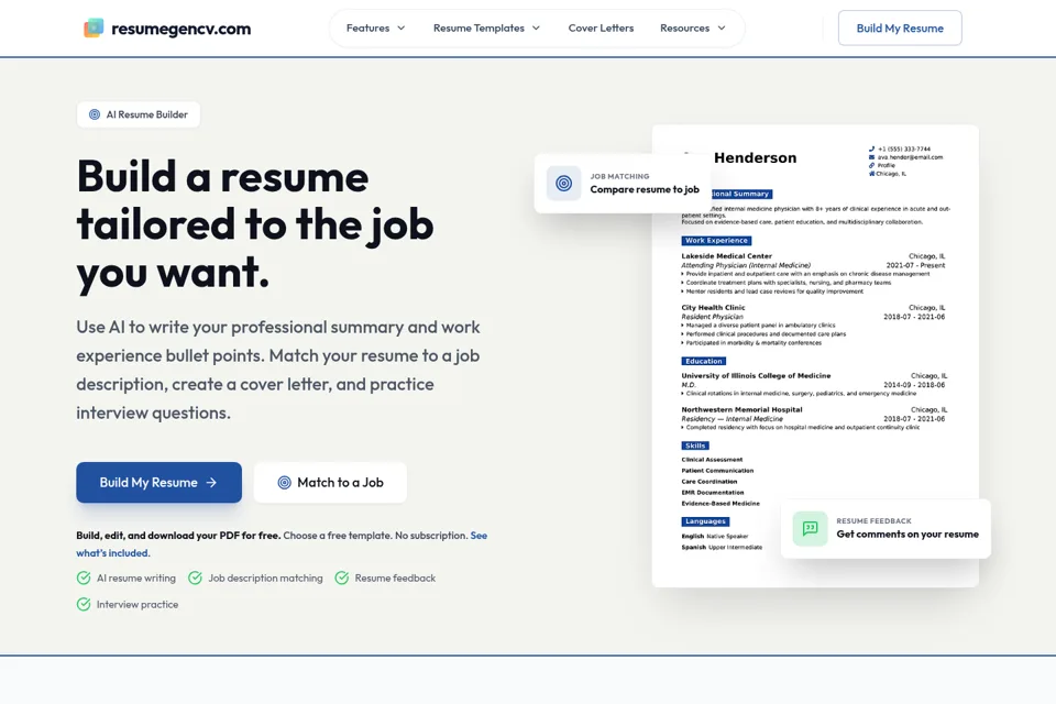 Aperçu de la landing page