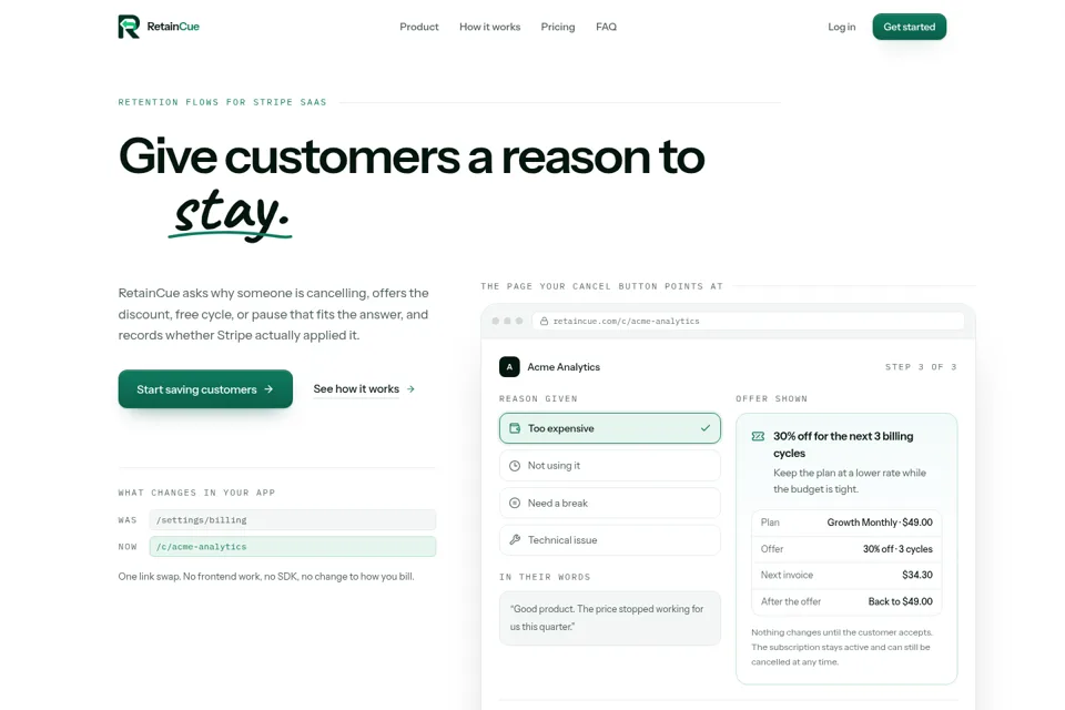 Aperçu de la landing page