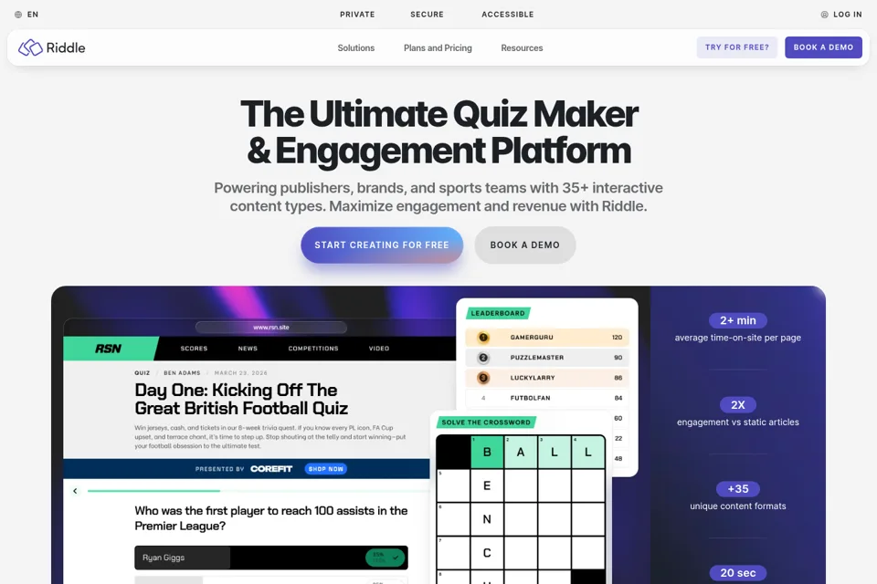 Aperçu de la landing page