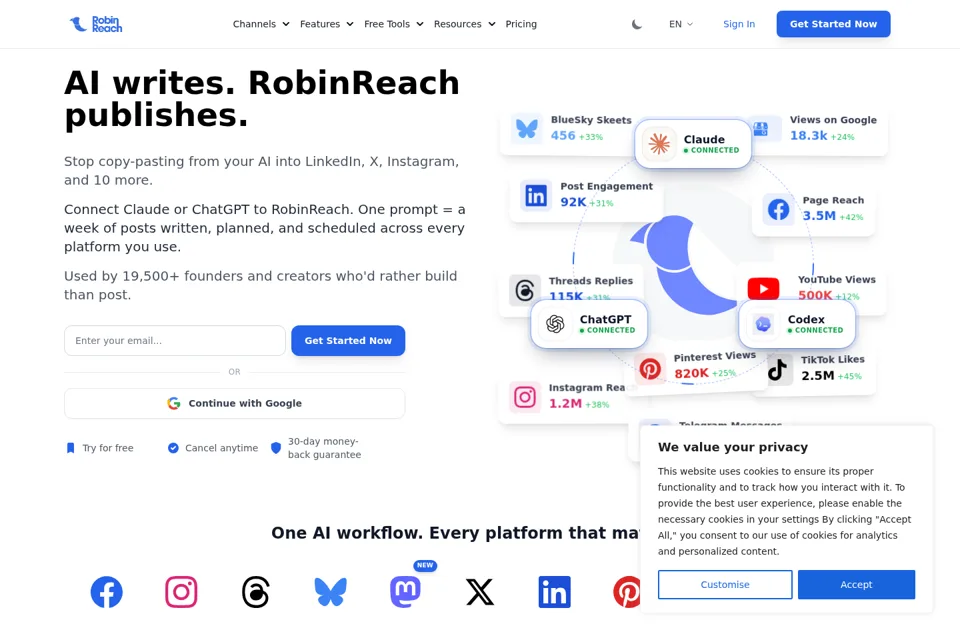 Aperçu de la landing page