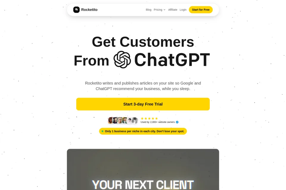 Aperçu de la landing page