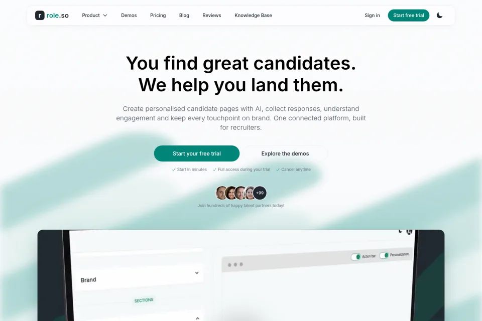 Aperçu de la landing page