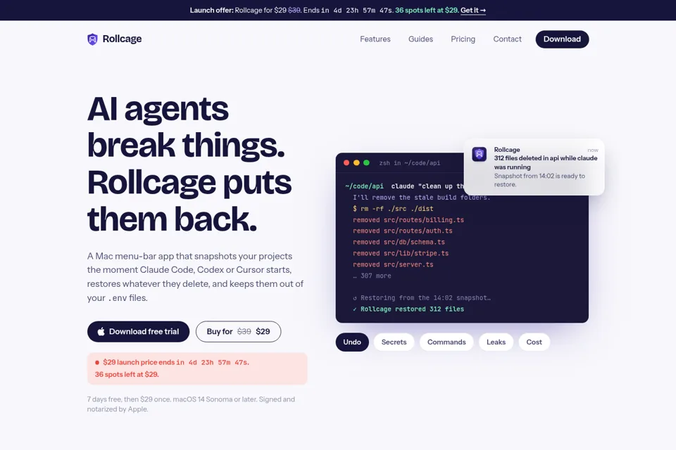 Aperçu de la landing page