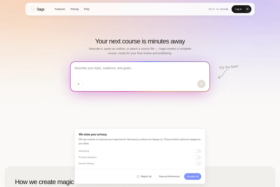 Aperçu de la landing page