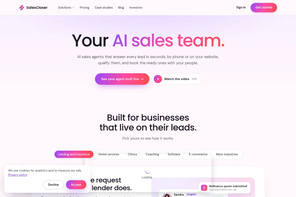 Aperçu de la landing page
