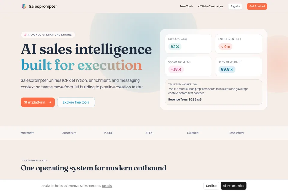 Aperçu de la landing page