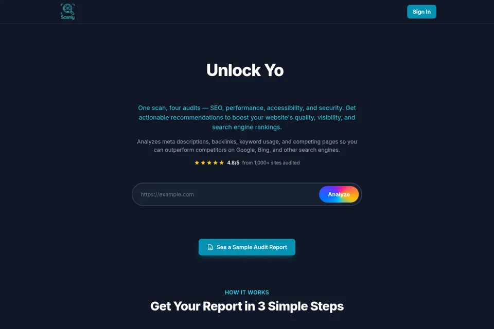 Aperçu de la landing page