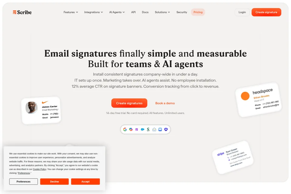 Aperçu de la landing page
