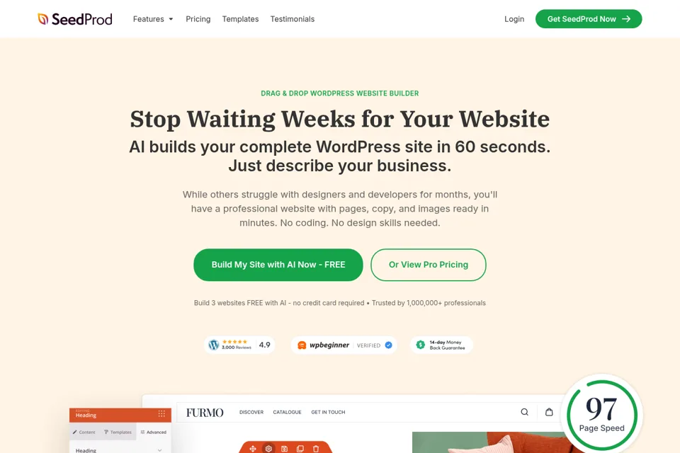 Aperçu de la landing page